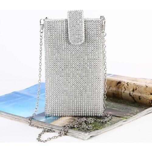 Rhinestone Mobile Phone Bag Womens Chain Crossbody Shoulder Bag Shiny Evening Bag Vertical Party Bag Women Coin purse handbags
