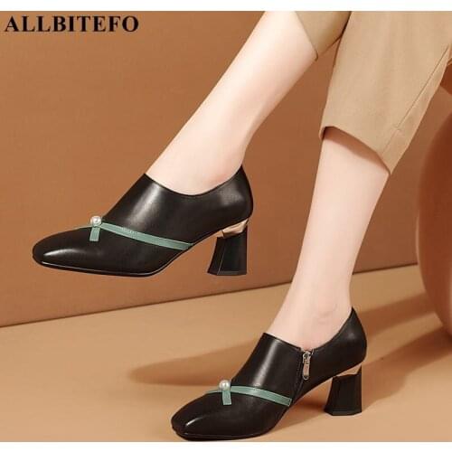 ALLBITEFO Size 33-42 High-End Comfortable Genuine Leather High Heel Shoes Spring Fashion Party Wedding Women Heels Shoes Pumps