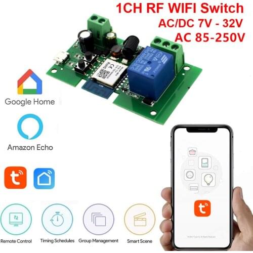 Tuya Smart Wifi Switch Relay Module Timer DC 7V/12V/24V/32V Wireless Remote Control Inching/Self-Locking Alexa Google home