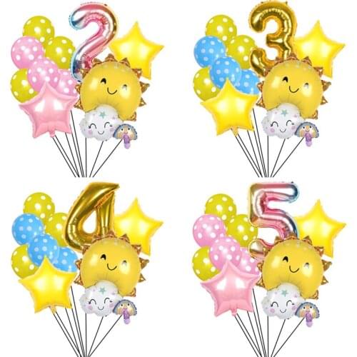 New Cartoon Sun Rainbow Pink Aluminum Film Balloon Smile Sun 32inch Number Hawaiian Party Decoration Childrens Birthday Party