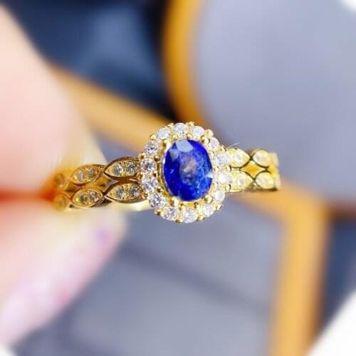 Natural real blue sapphire small ring Per jewelry 925 sterling silver 4*5mm 0.5ct gemstone Fine jewelry Women rings J21673
