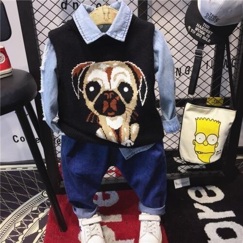 Childrens Vest 2018 Autumn Winter Fashion New Baby Cartoon Dog Printed Waistcoats Kids Sleeveless Knitting Coats Baby Clothes