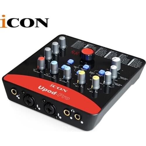 ICON upod pro sound card 2 mic-In/1 guitar-In,2-Out USB Recording Interface DSP parameter adjustment knobs,for Microphone