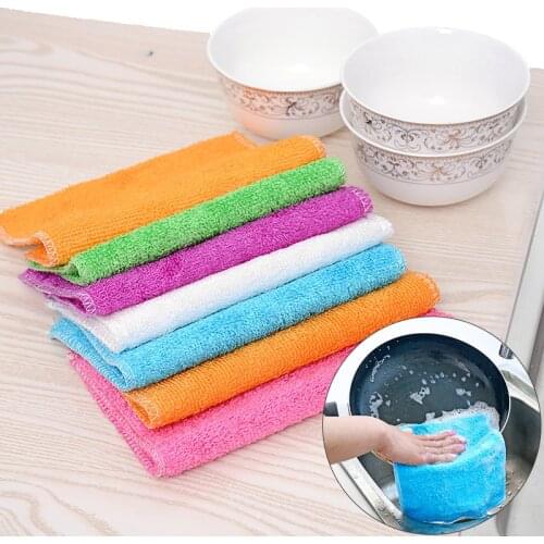 1PC Anti-grease Dish Cloth Bamboo Fiber Washing Towel Scouring Pad Magic Cleaning Rags Kitchen Household Supplies Cleaning Tools