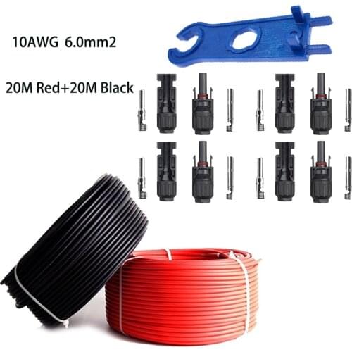 10AWG 6.0m㎡ Solar Extension Cable with Female and Extra Free of Solar Panel Adaptor Kit Tool (Red + Black) 5M 10M 15M 20M