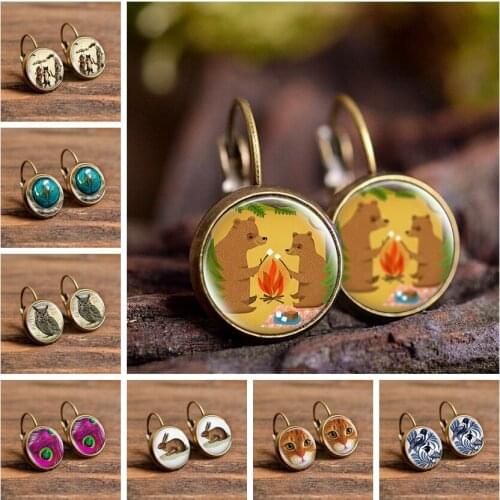 2019 New Arrival Animals Picture Stud Earrings Glass Dome Women Jewelry Personality Earrings for Animal Lovers