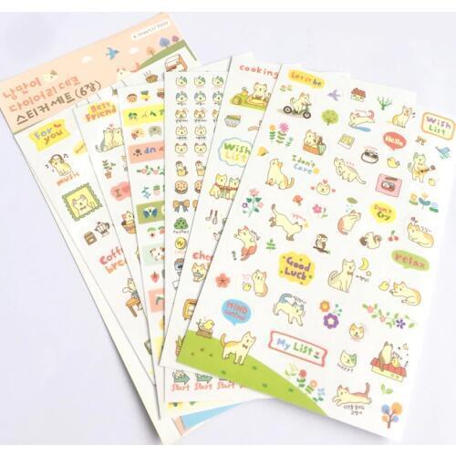 6 Sheets /Pack Korean Cute Kawaii Cat Stickers PVC Phone Car Styling Decorative Stickers