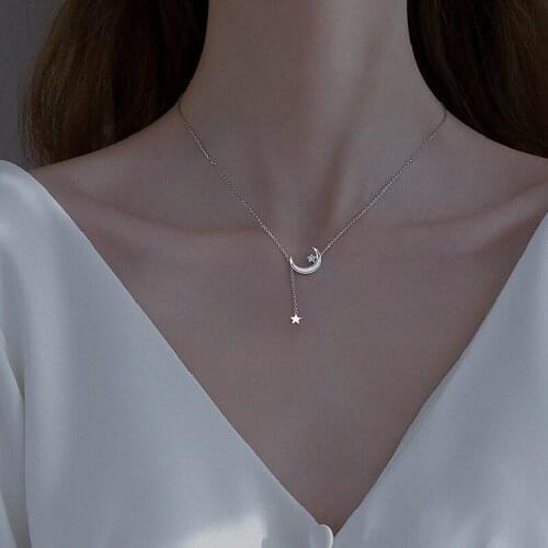 925 Sterling Silver Jewelry Tassel Shell Star Moon Charm Pendent Clavicle Chain Necklaces For Women Girls dz279