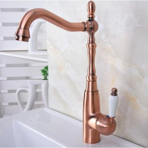 Antique Red Copper Swivel Spout Kitchen Sink Faucet Bathroom Wash Basin Faucet Taps Lnf634