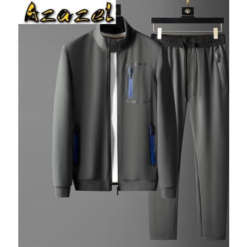 Azazel Stand Collar Mens Sets 2 Pieces High Quality Blue Zipper Casual Sport Male Sweatshirts Elastic Waist Slim Fit Man Pants