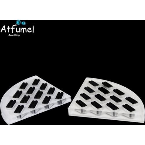 White Acrylic Ring Slot Bar Holder Fan-shaped Jewelery Display Rack Smart Jewelry Showcase Window Show Joyero Ring Storage Stand