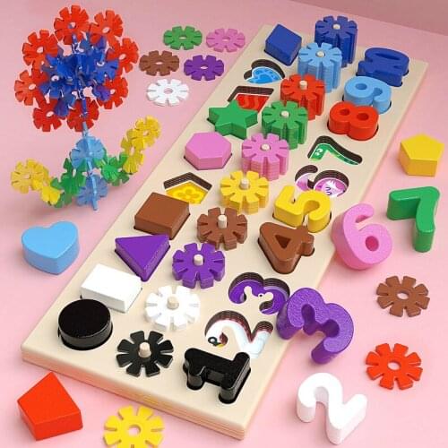 Wooden Number Count Snowflake Colors Stack Shape Board Puzzle Game Board Montessori Early Educational Toys For Childrens Gift