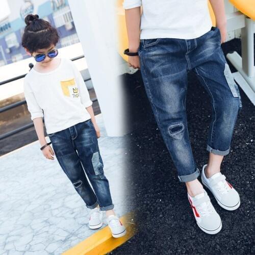 Child jeans spring and autumn trousers skinny pants boys casual all-match elastic jeans childrens clothing