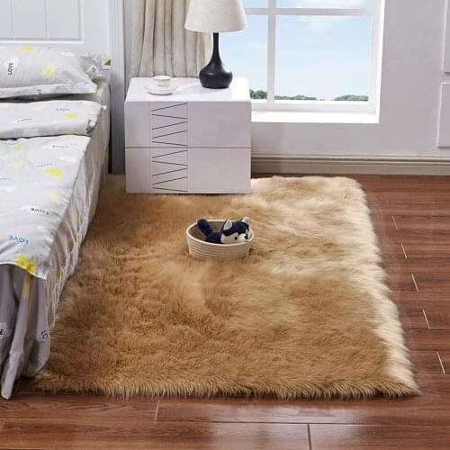 Long Plush Carpet Soft Fluffy Rugs Rectangle Shape Faux Sheepskin Wool Carpet Rug for Living Room Bedroom Balcony Floor Mat