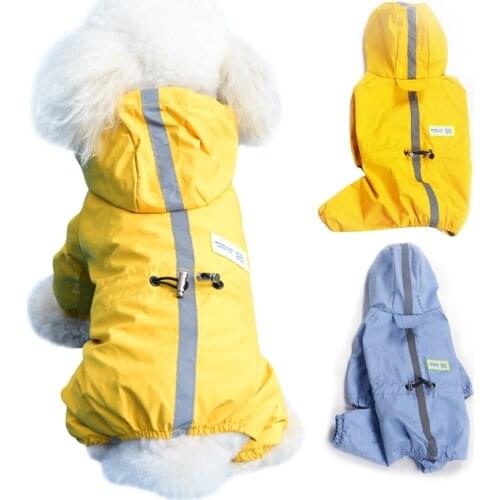 Dog Raincoat Luxury Reflective Four-legs Waterproof Dog Raincoat Poncho with Hooded Dog Clothes Pet Puppy Jumpsuit Supplier