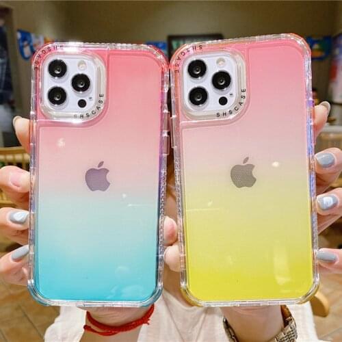 Dual Layer Gradient Shockproof Bumper Phone Case For iPhone 11 Pro Max 12Mini 12 Pro Max Transparent Soft Cover For iPhone 11 12