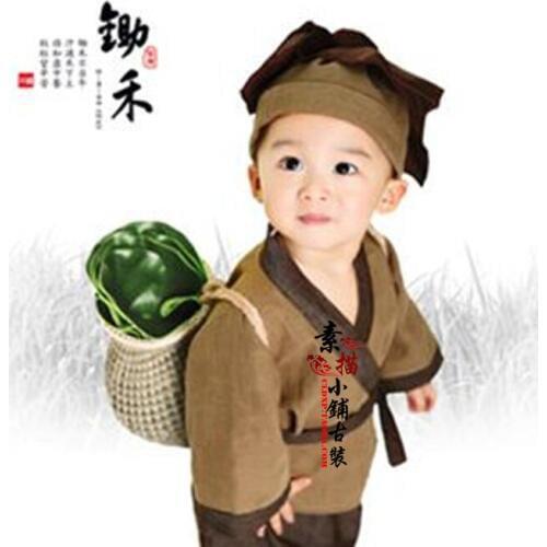 Chu He Interesting Ancient Chinese Costume for Photography Little Farmer Costume for Baby Boy 90cmH