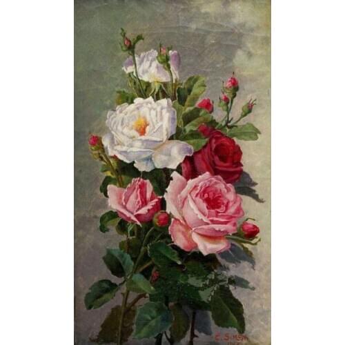 Rose flower oil painting Art Needlework 14CT Canvas Unprinted Handmade Embroidery Cross Stitch Kits DIY Home Decor