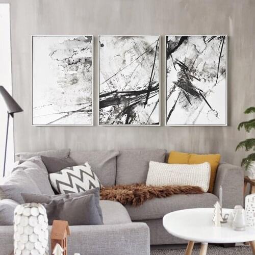 Chinese Style Splash Ink Black White Wall Art Canvas Painting Modern Abstract Poster Print Picture for Living Room Home Decor
