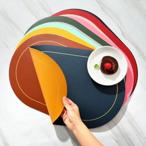 Nordic style Leather Western Placemat Oval oilproof waterproof Table mat Hotel dining plate mat Anti-slip custom insulation pads