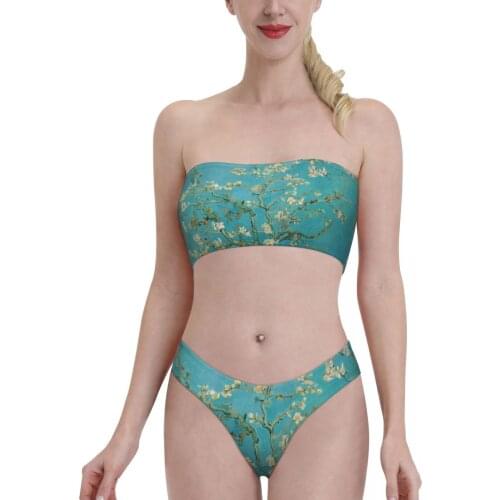 Monet Painting Swimsuit Van Gogh Bandeaukini 2021 Swimming Suit Bikinis for Women young Girls