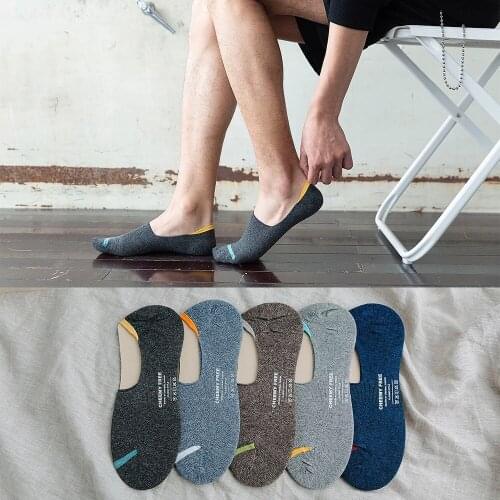 Summer And Spring Men Cotton Non-slip Colorful Fashion Boat Socks Shallow Sweat-absorbent Breathable Show Ankle 5 Pairs Male