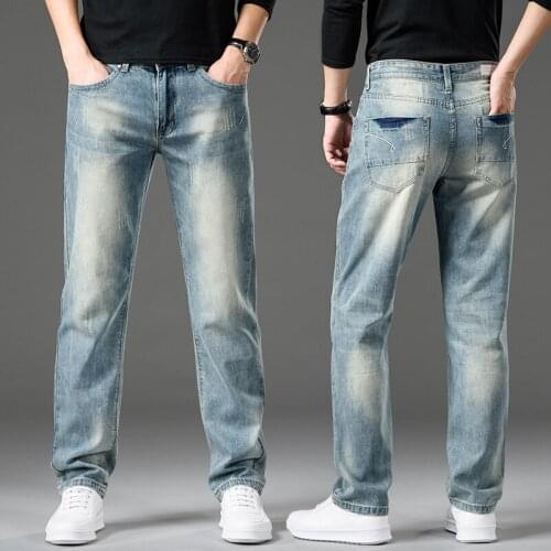 Fashion Light Blue Jeans Men Summer Thin Straight Loose Casual Long Pants