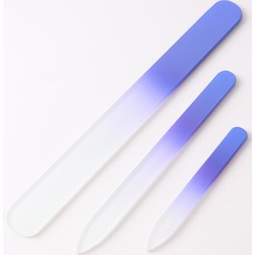 Set of 3 Crystal Glass Nail Files in Velvet Pouch Different Size Blue Color Durable Manicure Pedicure Beauty Device