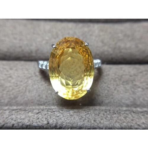 Real And Natural Citrine ring Free shipping Real natural citrine 925 sterling silver Fine yellow gem 13*18mm