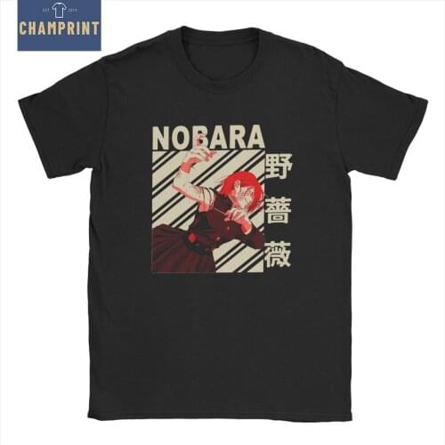 Nobara Kugisaki Vintage Art Jujutsu Kaisen T Shirts Men Pure Cotton T-Shirt Crew Neck Tee Shirt Short Sleeve Clothes Adult