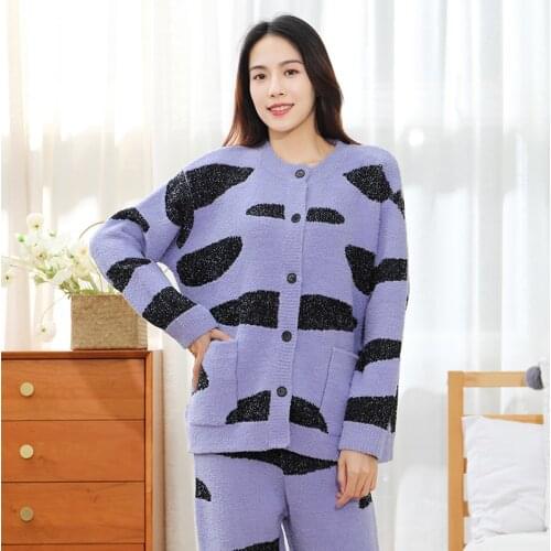 Latest Womens Pajamas Set Sleepwear Home Clothes Sweater Thick Nightwear Wick Yarn Loose Knitted Autumn And Winter Cardigan