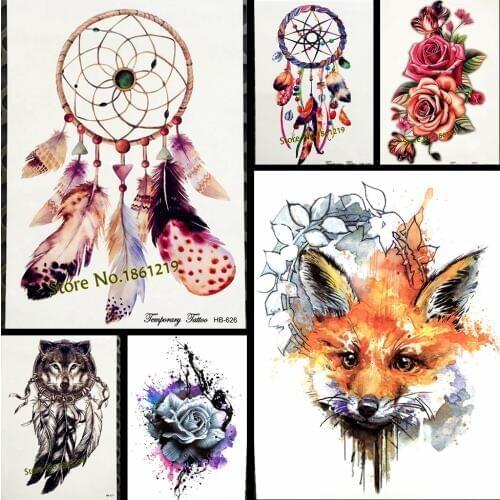 New 21x15CM Dreamcatcher Decal Waterproof DIY Tattoo Sticker Women Body Art Dream Catcher Indian Feather Temporary Tattoos Men