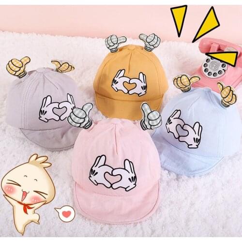 New Brand Baby Boy Girl Cotton Baseball Caps Children Cute Hats Cartoon 3D Mickey Hands Hip Hop Kids Snapback 1-5 Years Old