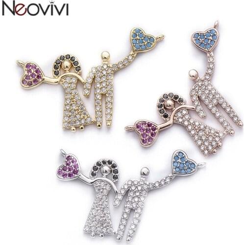 Neovivi Wedding Party Women Men Romantic Heart Charm Clear White CZ Lover Charms for Jewelry Making Micro Pave Colorful Zircon