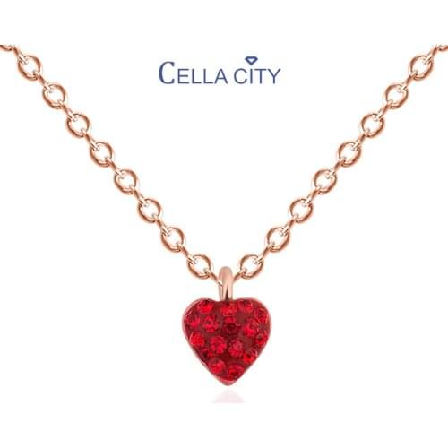 Cellacity Romantic Silver 925 Jewelry Red Heart Pendant Necklace for Women Simple Fashion Valentines Day Gift Clavicle Chain