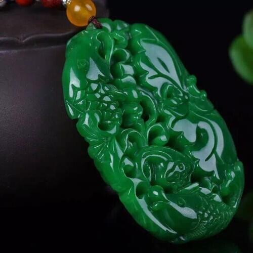 Natural Hetian Green jade Jasper Pendant Hand Carved Hollow Lucky Jade Pendant Necklace for Men and Women Dropship