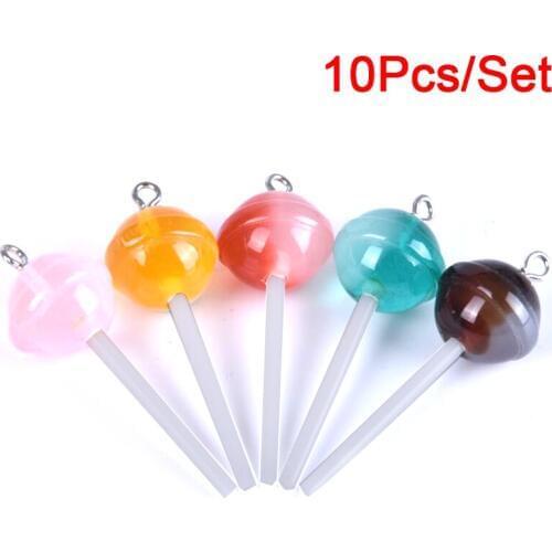 10Pcs Simulated Sugar Candy Lollipop Charms Resin Cabochon Decoration Craft Ornament Fittings DIY Food Pendant Jewelry Material
