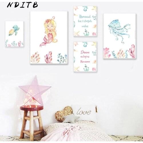 Marine Organism Canvas Poster Mermaid Nursery Wall Art Print Painting Nordic Kid Decoration Picture Baby Girls Bedroom Decor