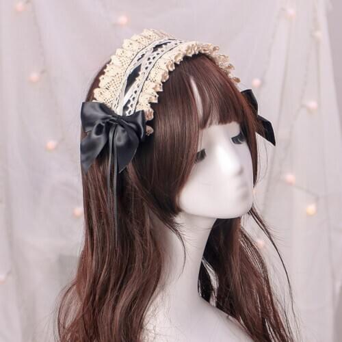 Lace Ribbon Bowknot Headband Cosplay Headdress Cute Japanese sweet Lively Alloy Hair Band Lolita Cos Maid opaski do wlosow