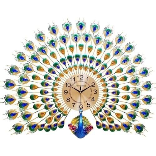 Luxury Peacock Wall Clock Large Art Silent Wall Clocks Gold Vogue Living Room Modern Design Duvar Saat Industrial Decor AC50AL