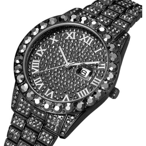 Luxury Hip Hop Iced Out Watch Gold Black Diamond Watch Top Brand for Men Quartz Wristwatch Relogio Masculino Men Watches Reloj