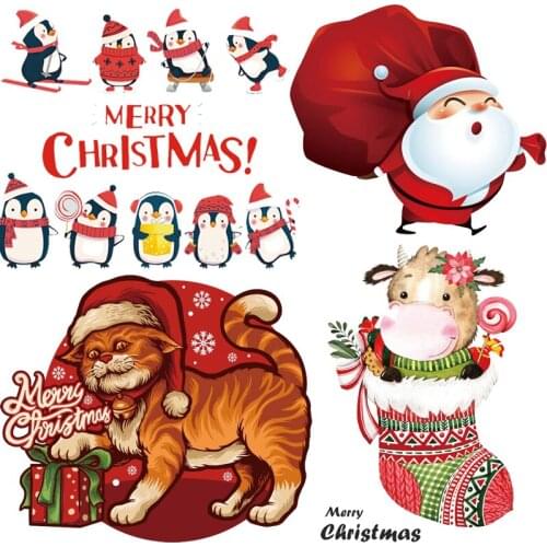 Christmas Cute Animals Patches Cat Thermal Stickers on Clothes Iron-on Transfers for Clothing Thermoadhesive Patch Diy Applique