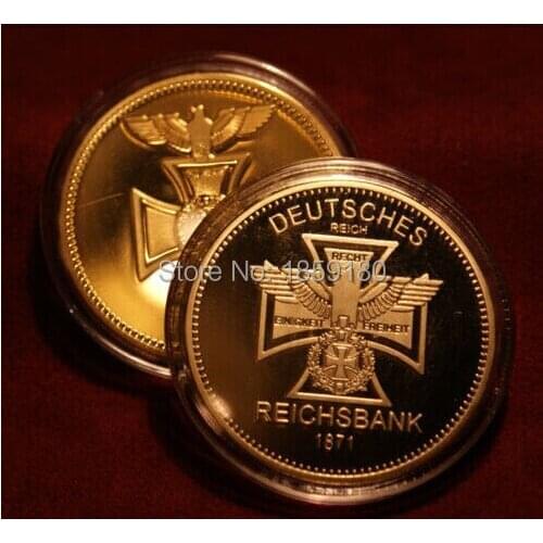 Retail 20pcs/lot 24KT Bullion German Coin 24K Gold Plated Clad DEUTSCHES EAGLE REICHSBANK 1871 Germany Round Coins