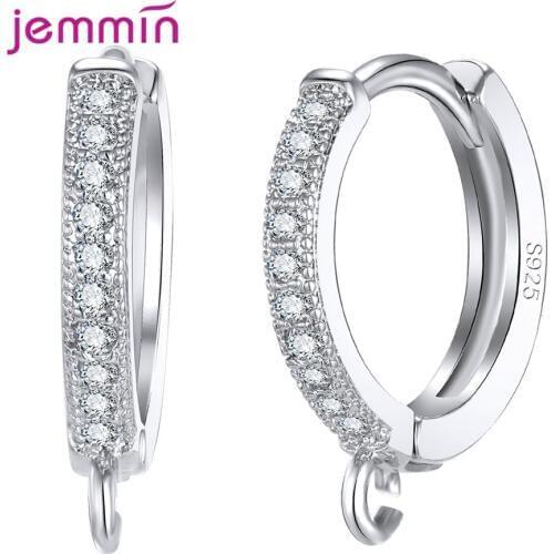 Fashion Hoop Earring Findings 100% 925 Sterling Silver with Clear Cubic Zircon Jewelry Component Accessory Huggie Hook Free Ship