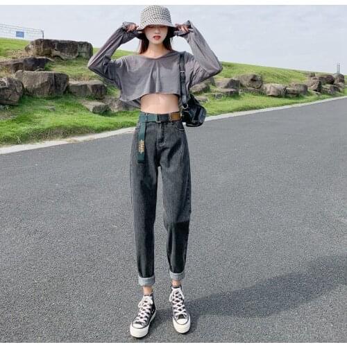 Harlan Jeans Womens High Waist 2021 Spring autumn new students Korean version of wild loose and thin straight daddy pants