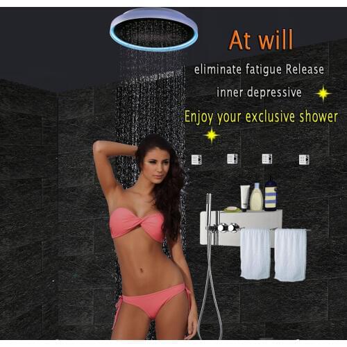 Concealed Thermostatic Shower Set Multifunctional Panel Faucet LED Ceiling Shower Head D300 Rain Mist Massage jets