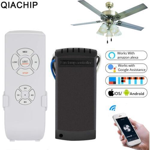 QIACHIP AC 110V 220V WIFI Smart Ceiling Fan APP Remote Timer and Speed Control Light Home Work With Amazon Alexa and Google Home