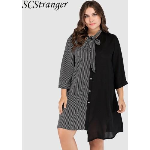 Y2k Dresses Summer Woman Plus Size Loose Casual Traf Stitching Irregular Thin Nine Sleeve V Neck Midi Dress