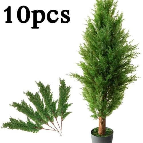 10pcs Green Artificial Pine Cypress Leaves Branch Plastic Plants Garden Home Outdoor Decoration Simulation Micro Landscape Decor