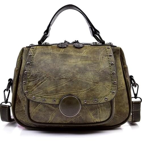 Women Shoulder Bag Larger Capacity Top-Handle Bags Travel Bag Fashion Rivet Vintage Female Handbag Quality Leather Messenger Bag